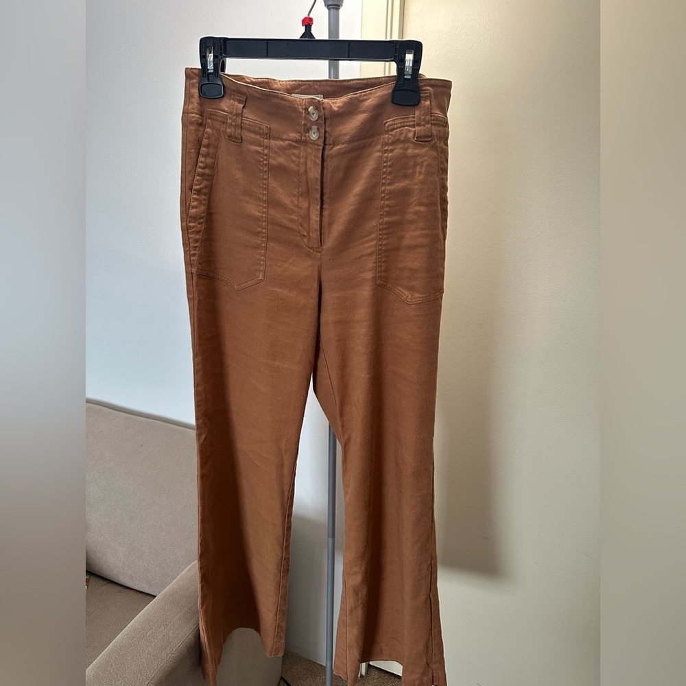 Maeve by Anthropologie | Beachy Linen Full-Length Wide-Leg Pants in Size 12